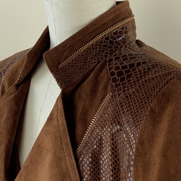Extenzo Paris NWOT Vegan Faux Brown Suede Exotic Leather Jacket French Fashion - Picture 7 of 12